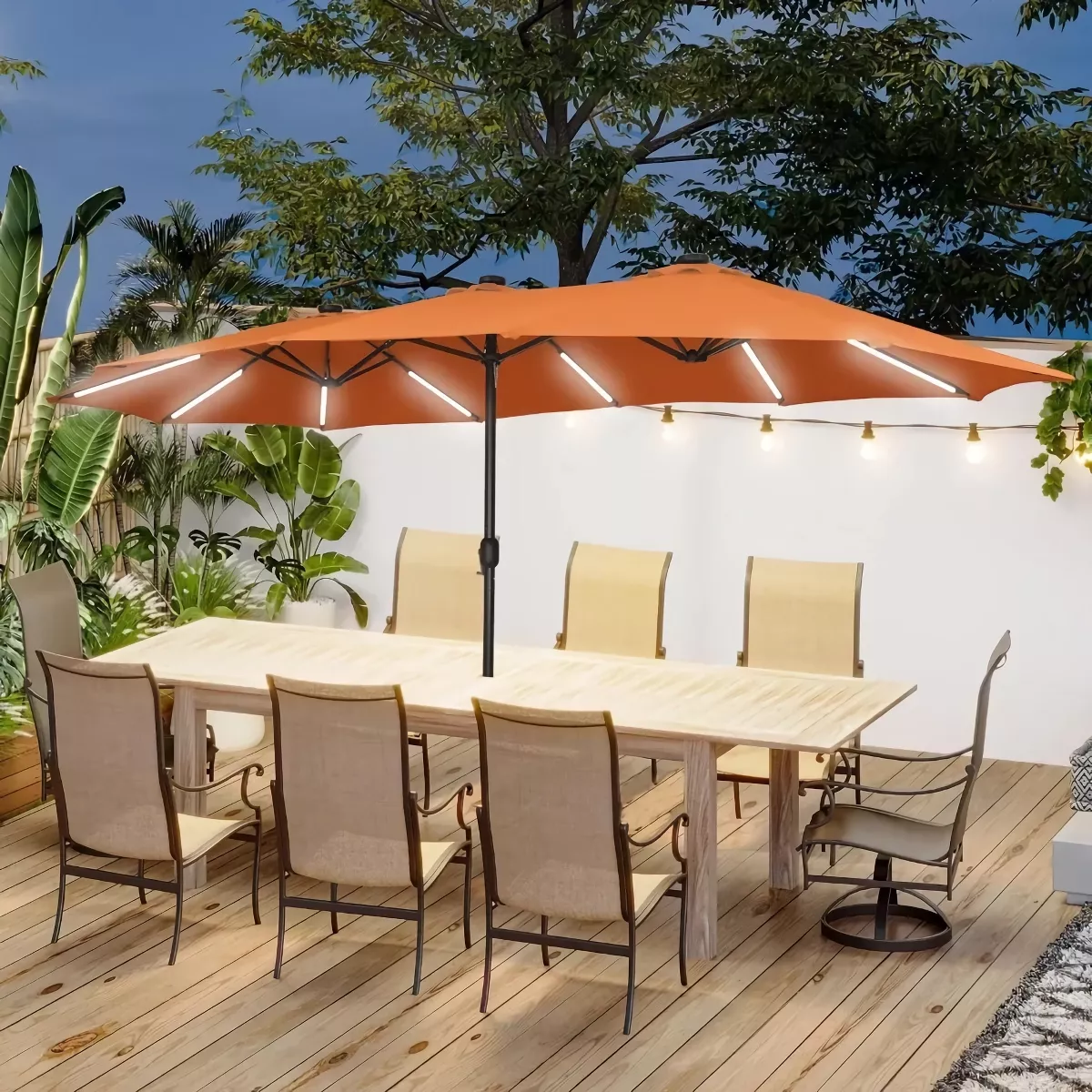 15 FT Double-Sided Patio Umbrella with Solar LED Lights and Base - Image 2