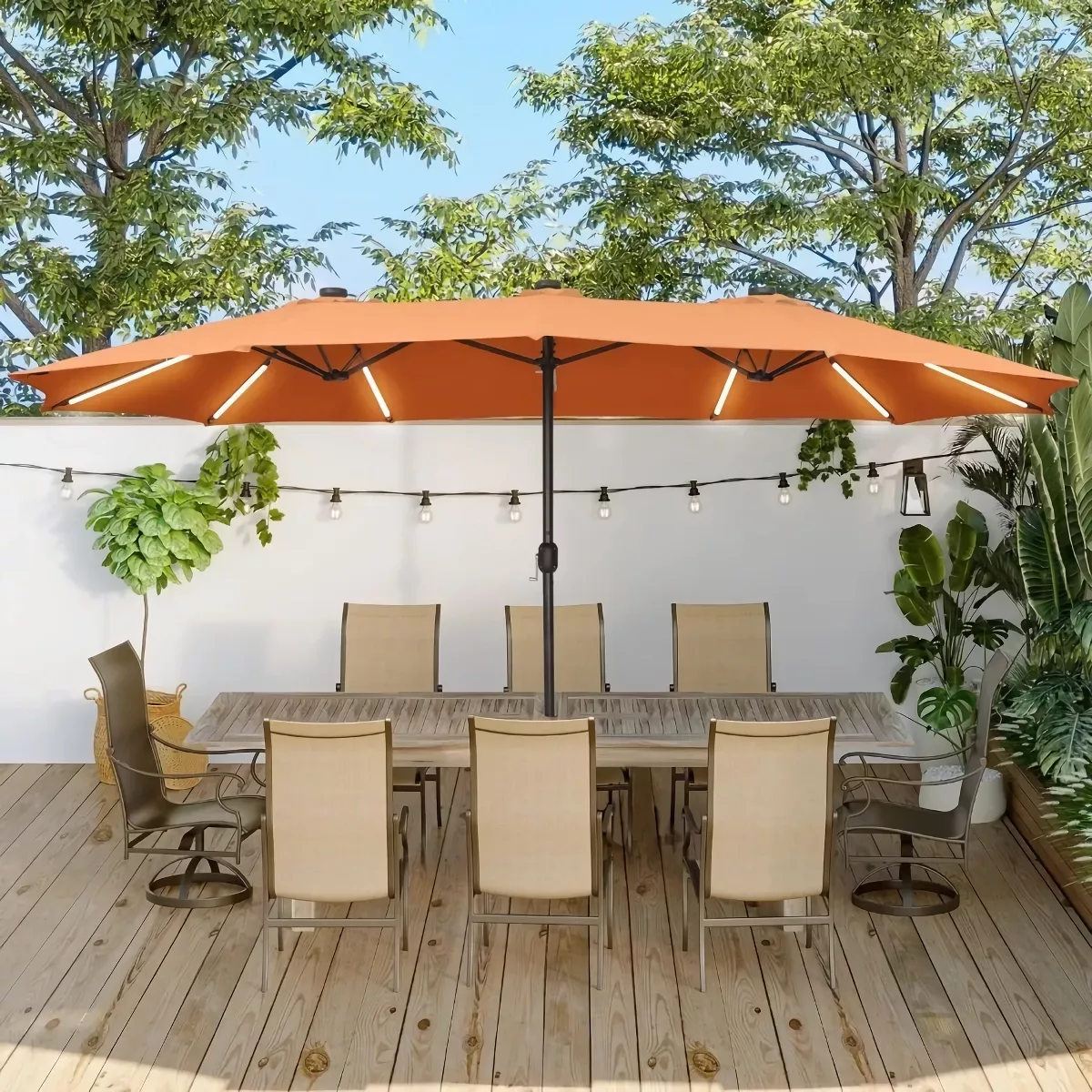 15 FT Double-Sided Patio Umbrella with Solar LED Lights and Base - Image 3
