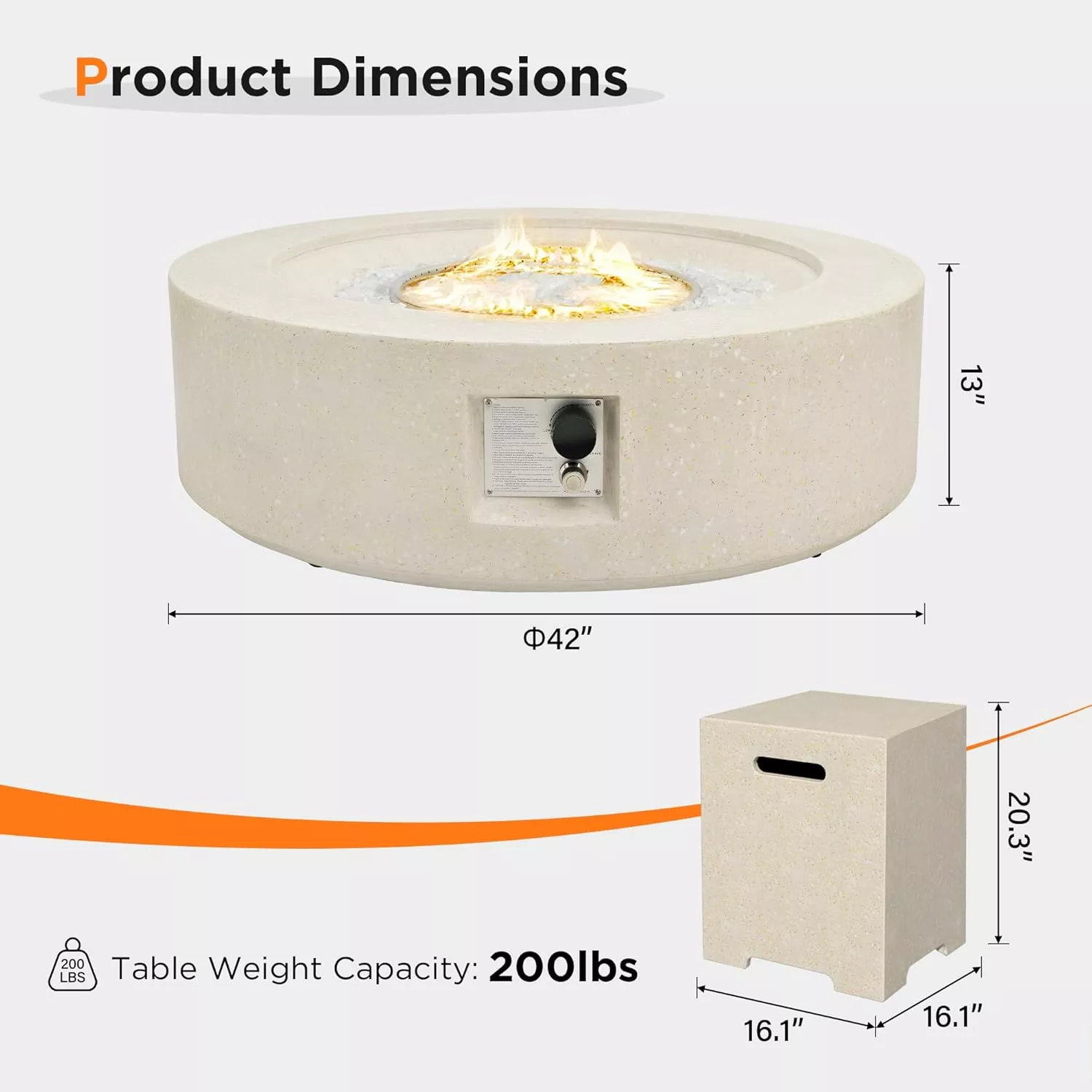 42-Inch Outdoor Propane Fire Pit, 50,000 BTU Round Concrete Gas Fire Table with Cover - Image 7