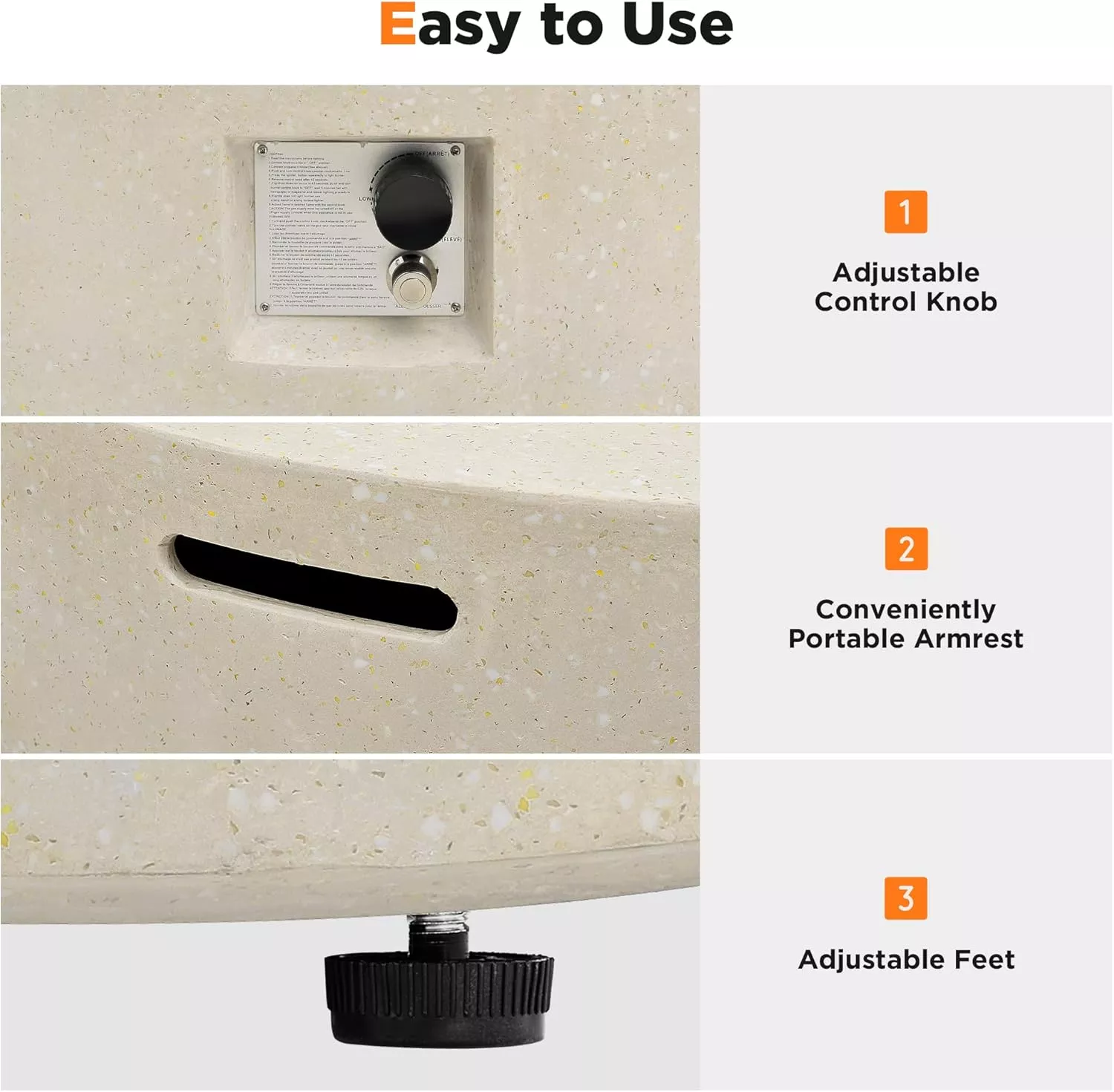 42-Inch Outdoor Propane Fire Pit, 50,000 BTU Round Concrete Gas Fire Table with Cover - Image 6