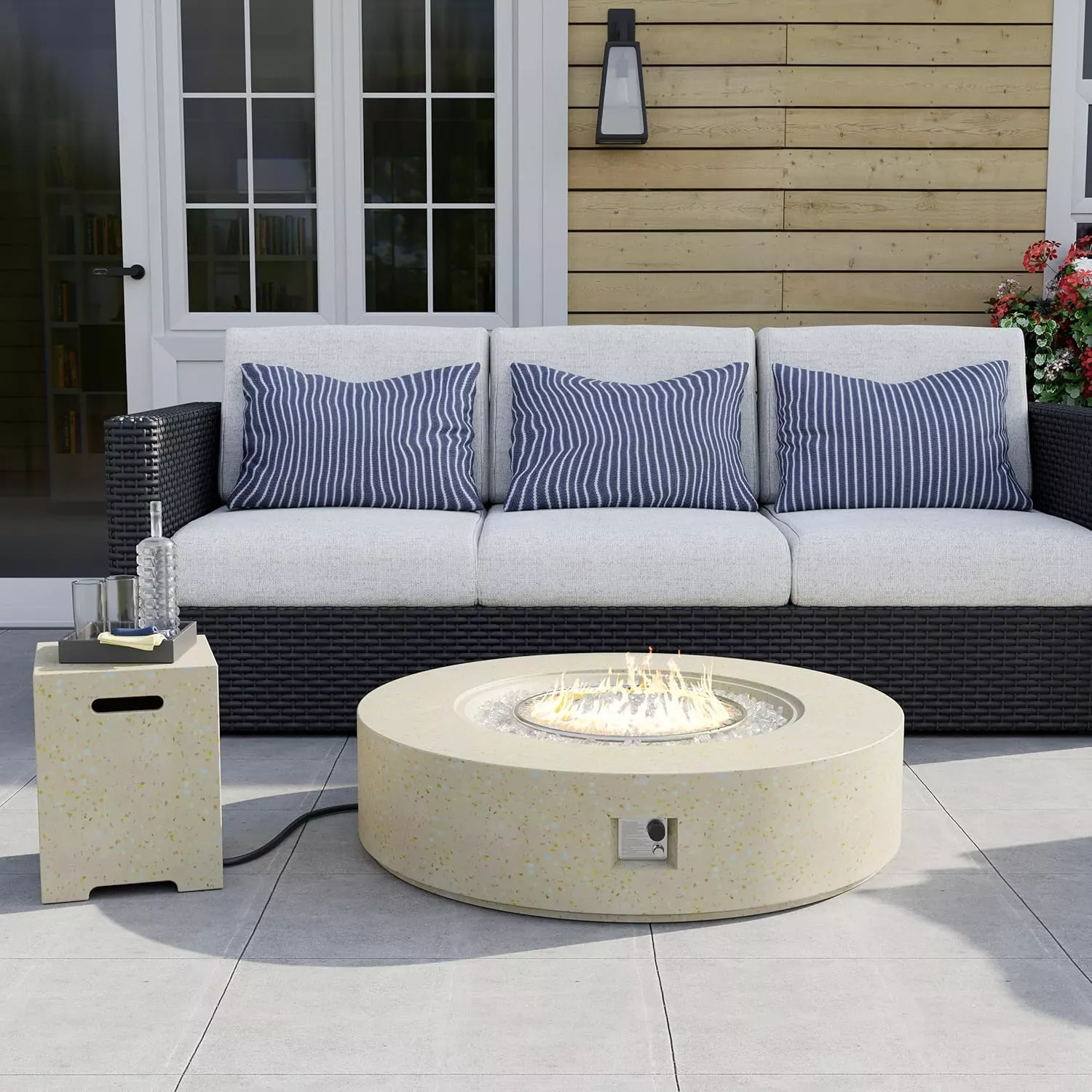 42-Inch Outdoor Propane Fire Pit, 50,000 BTU Round Concrete Gas Fire Table with Cover - Image 2