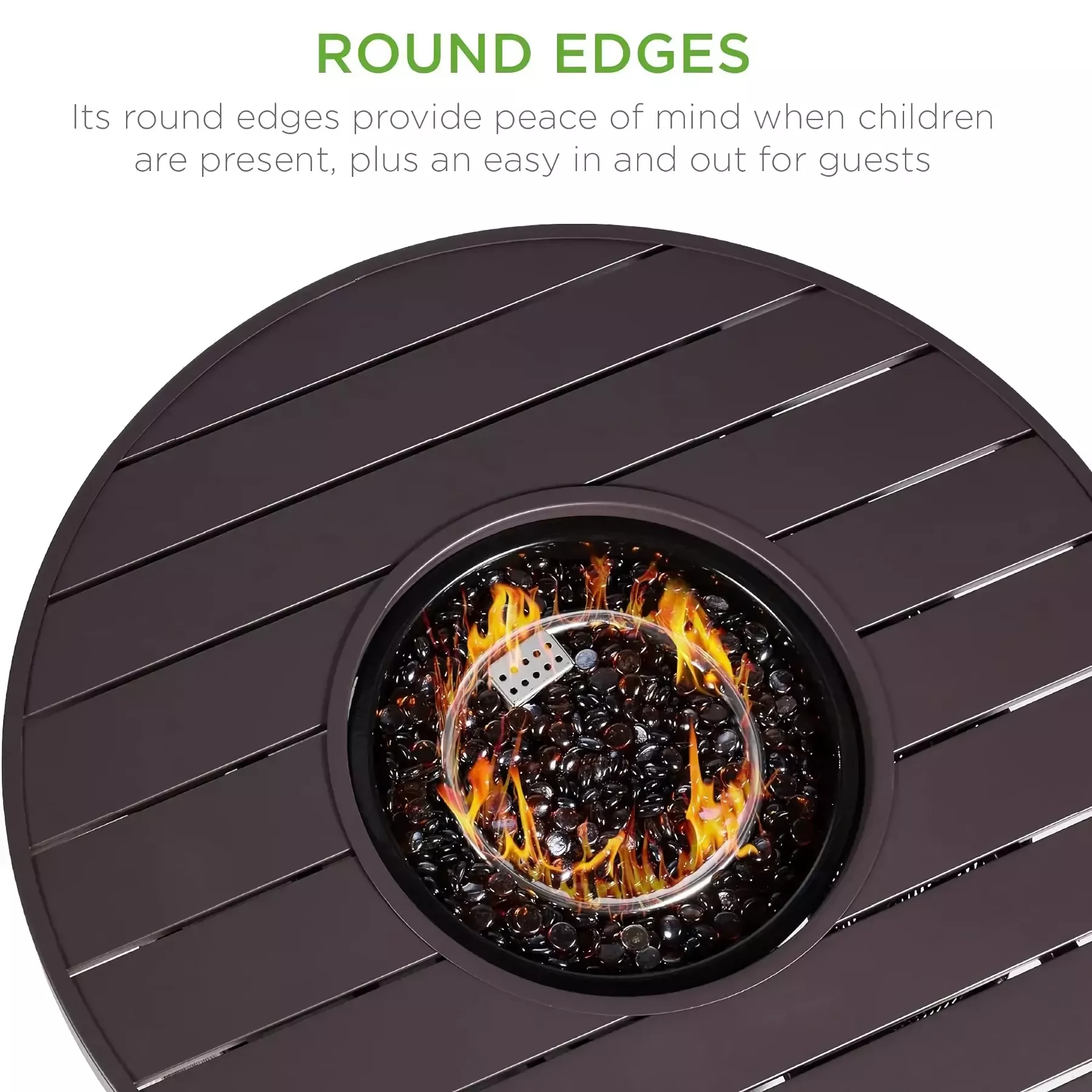 32in Round Wicker Gas Fire Pit Table with Faux Wood Top, 50,000 BTU, Glass Beads - Image 4