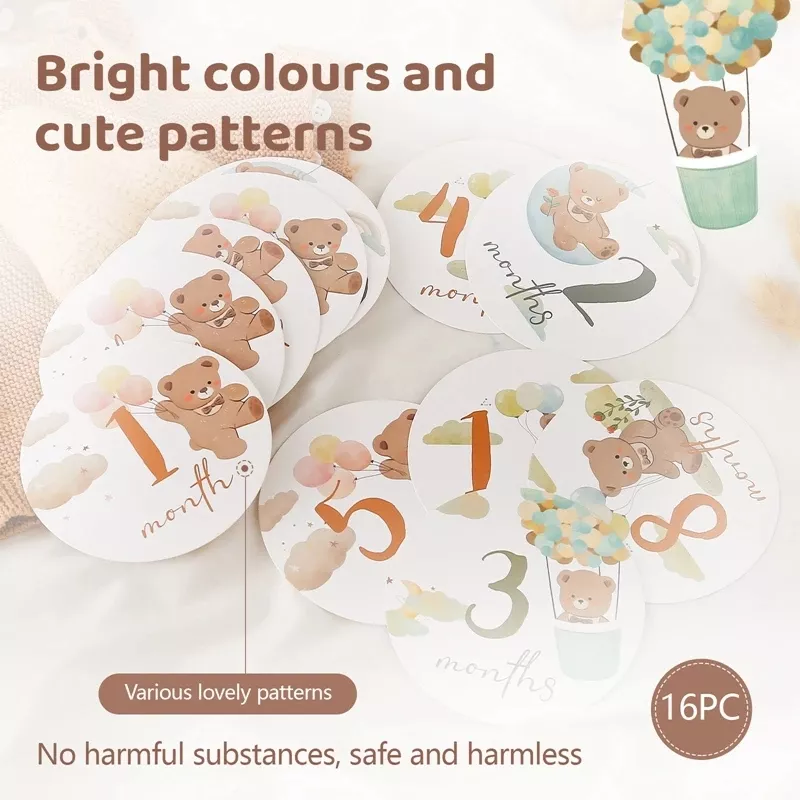16-Piece Baby Bear Milestone Number Cards - Image 4